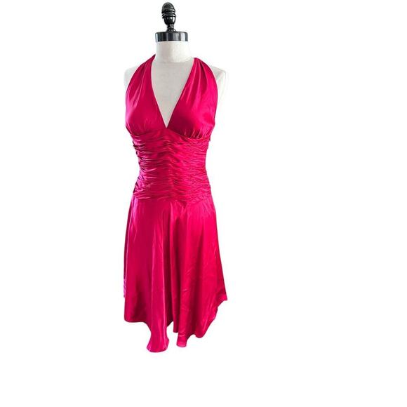 Cache Women's Red 100% Silk Satin Halter Neckline Tie Back Midi Dress Size 6 - Picture 1 of 11